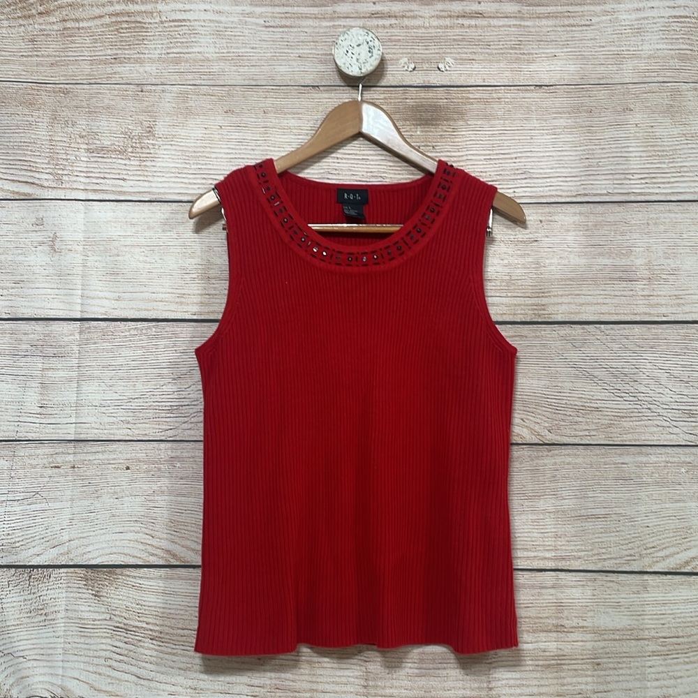 R.Q.T. Large Red Knit Short Sleeve Sweater Top